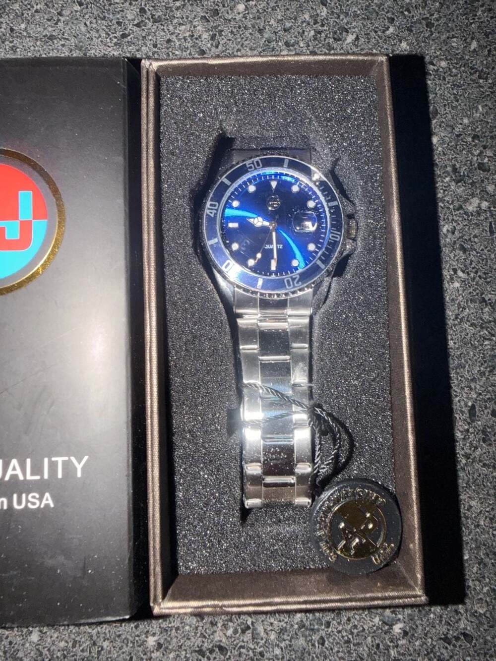 AJ Quartz Blue Dial Stainless Steel Dive Watch